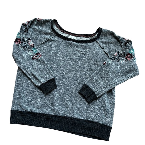 Knox Rose Heather Gray Floral Embroidered Pullover Sweatshirt Sweater L - Picture 2 of 10